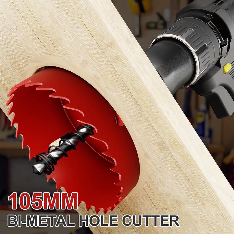 FIVELAKE 4-1/8" (105mm) Bi-Metal M42 High Speed Steel Hole Saw with Pilot Drill Bit, Smooth Cutting Edge for PVC, Drywall, Wood, Plastic, Gypsum Board, Rubber, Thin Metal - Image 5